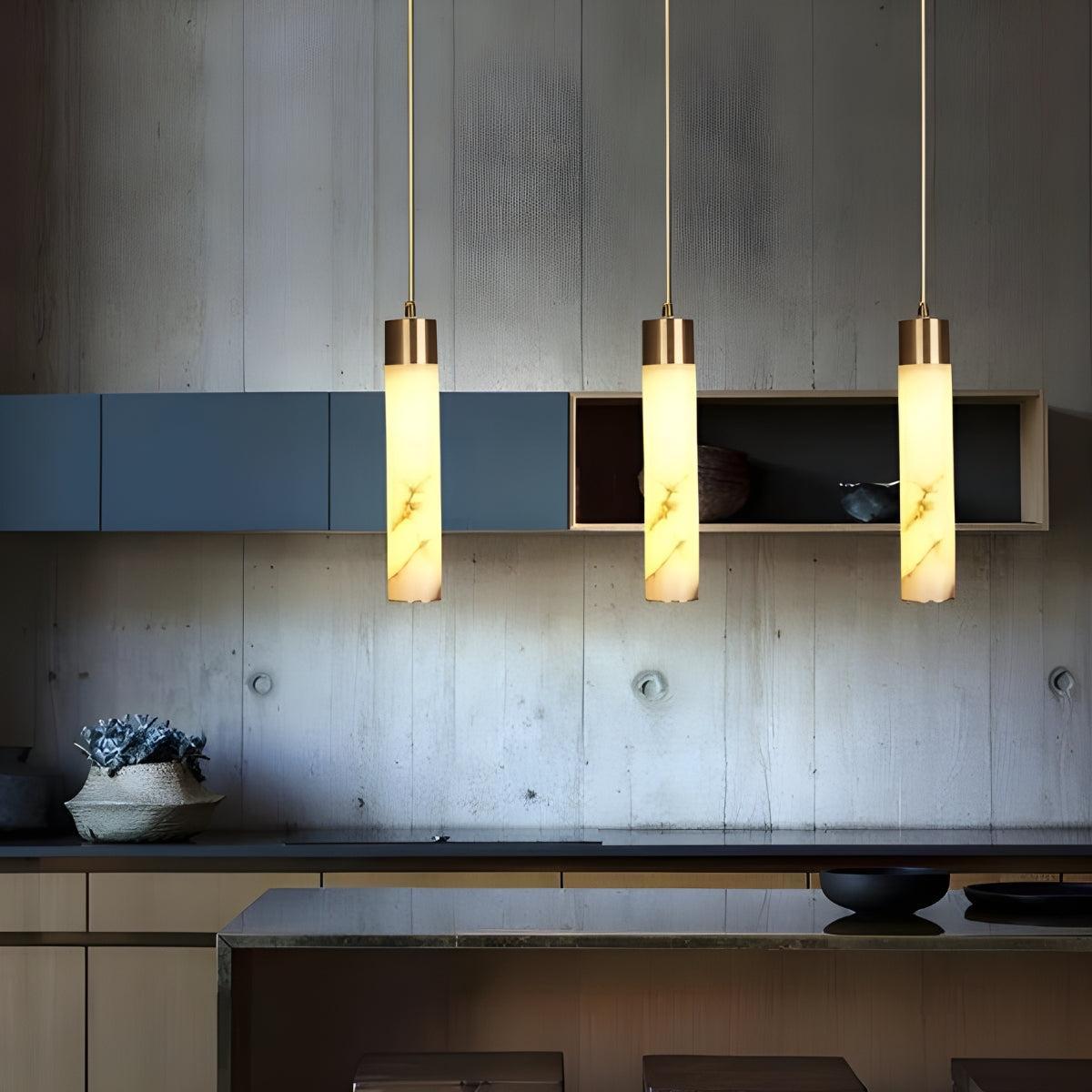 Modern Alabaster Ceiling Pendant Light With Marbled Detail And Brass Base