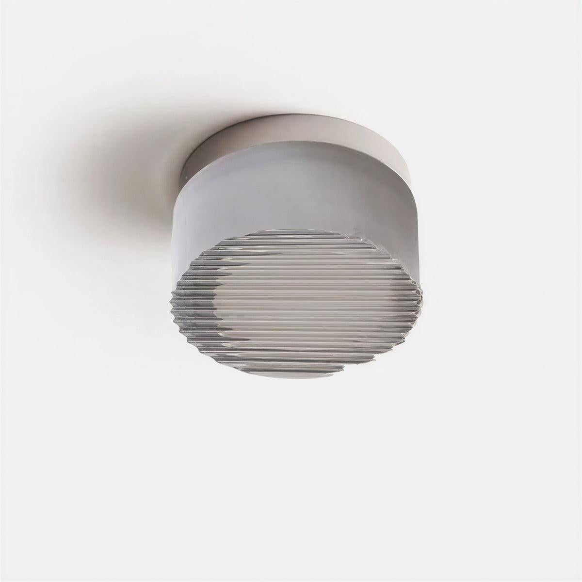Modern Circular Wall Light With Ribbed Grated Glass And Ambient Glow