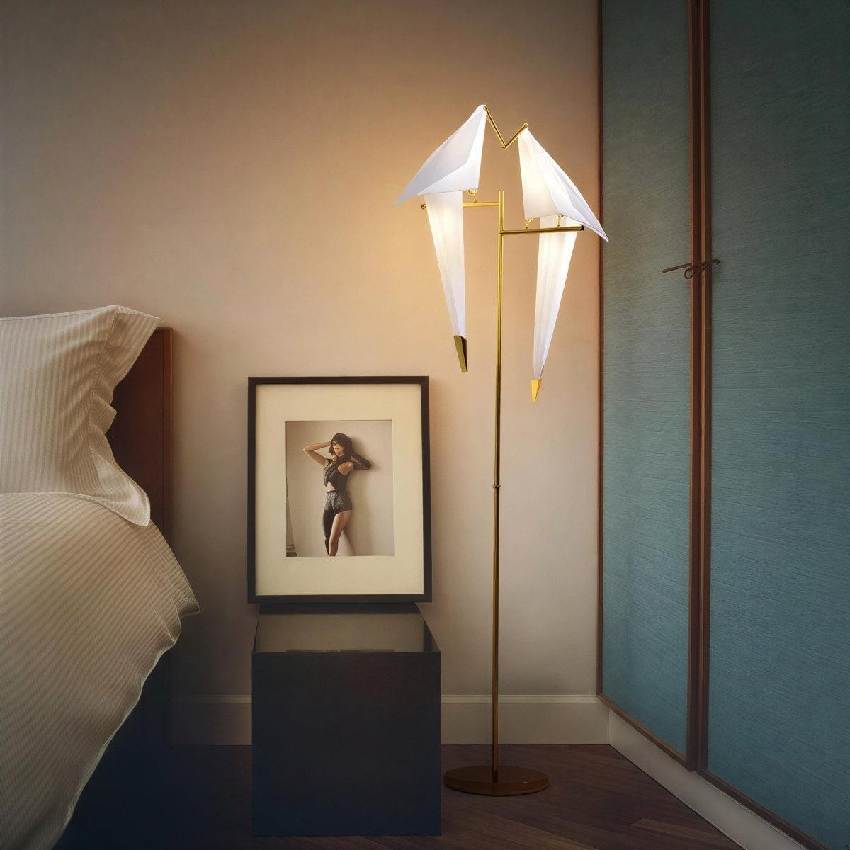 Modern Floor And Table Lamp With Magnetic Origami Bird Sculpture Light