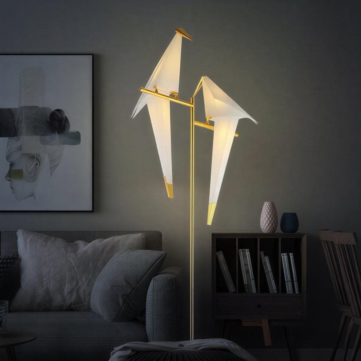 Modern Floor And Table Lamp With Magnetic Origami Bird Sculpture Light
