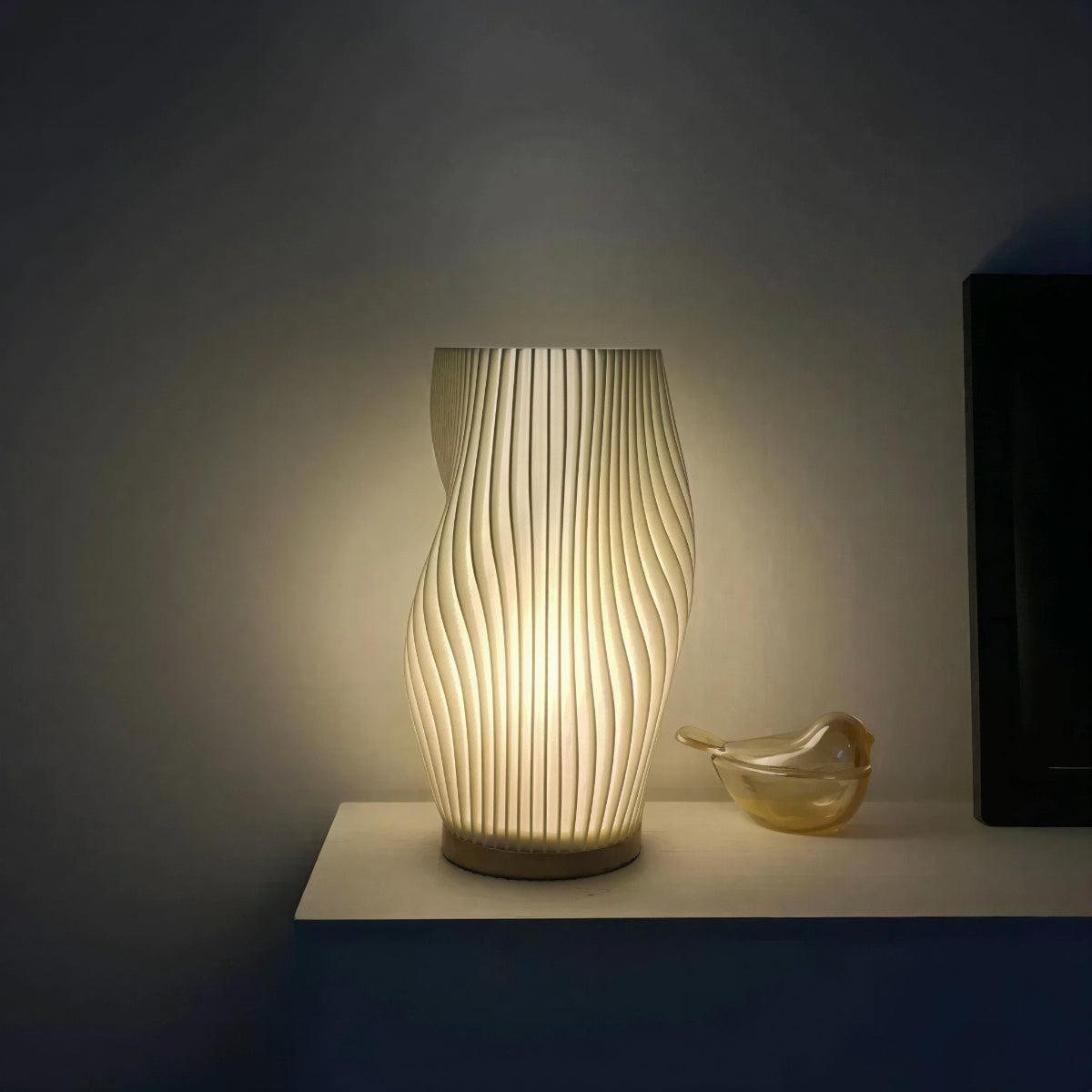 Modern Grated Table Lamp With Curved Wave Style
