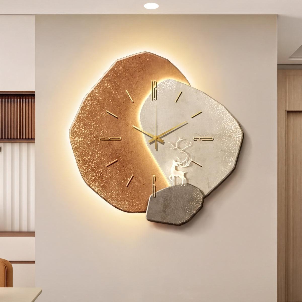 Modern Living Room Wall Clock With Silent Minimalist Sculptural Stone Design