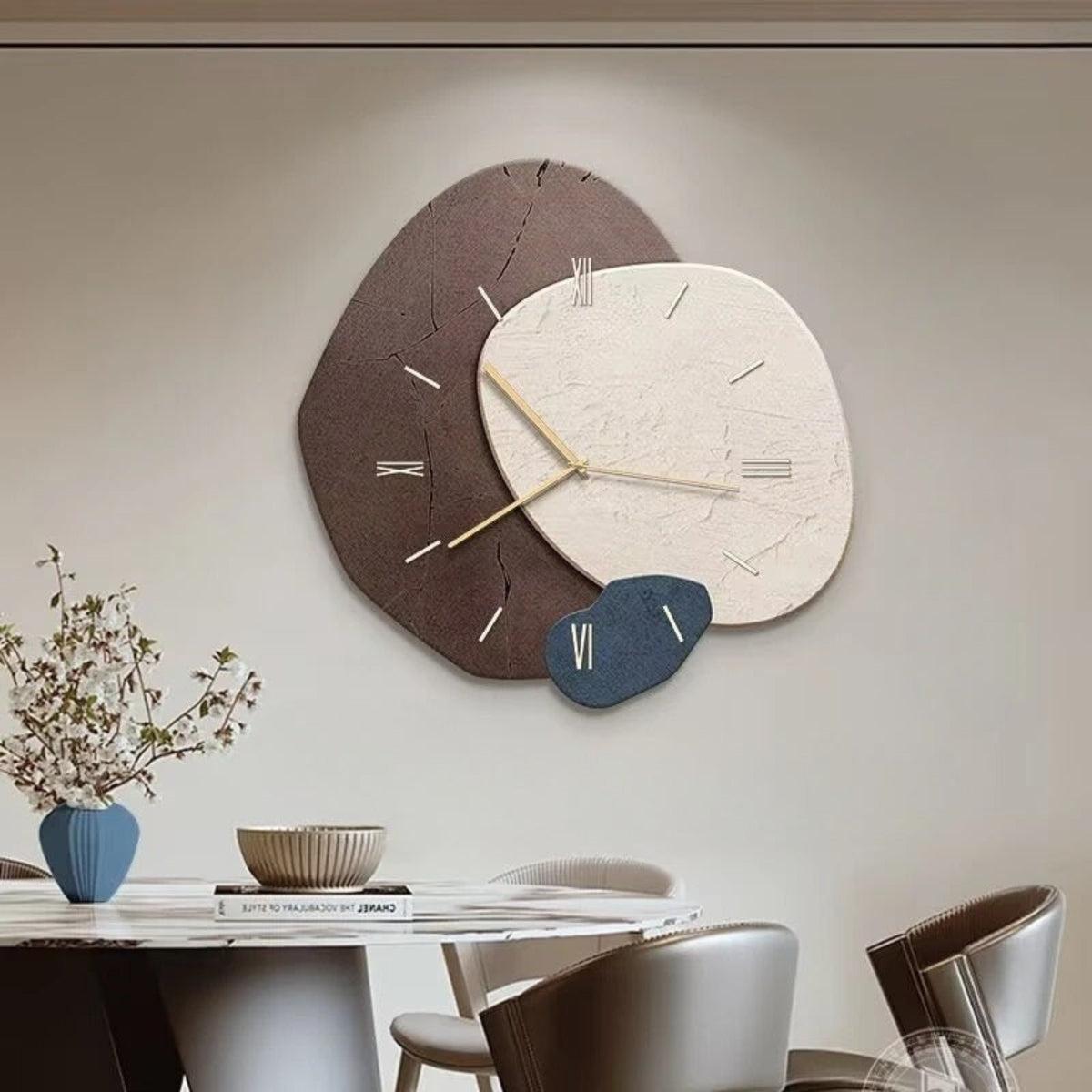Modern Living Room Wall Clock With Silent Minimalist Sculptural Stone Design