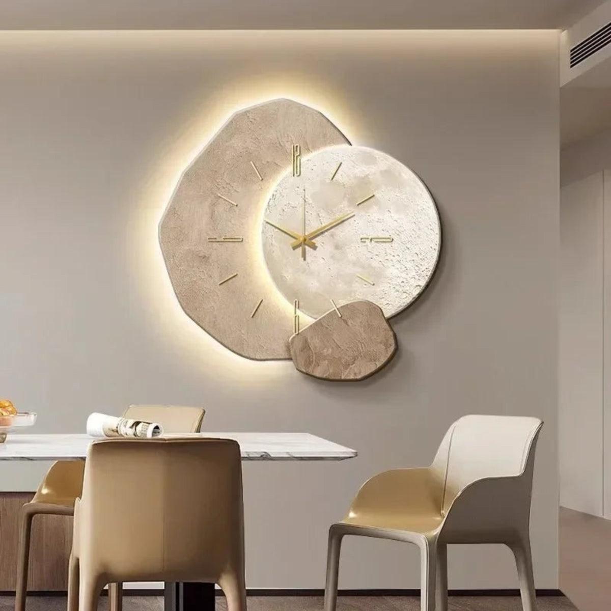 Modern Living Room Wall Clock With Silent Minimalist Sculptural Stone Design