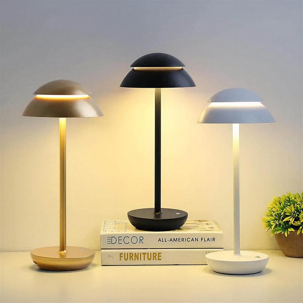 Modern Mushroom Shaped Table Lamp With Rechargeable Battery Operation