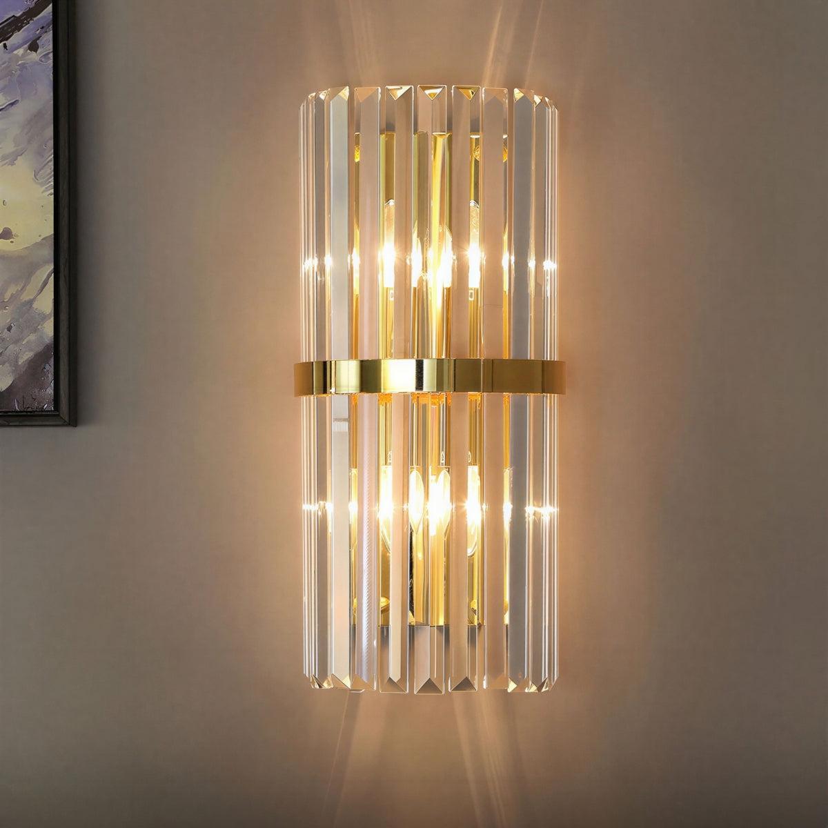 Modern Polished Prismatic Wall Light With Crystal Cage