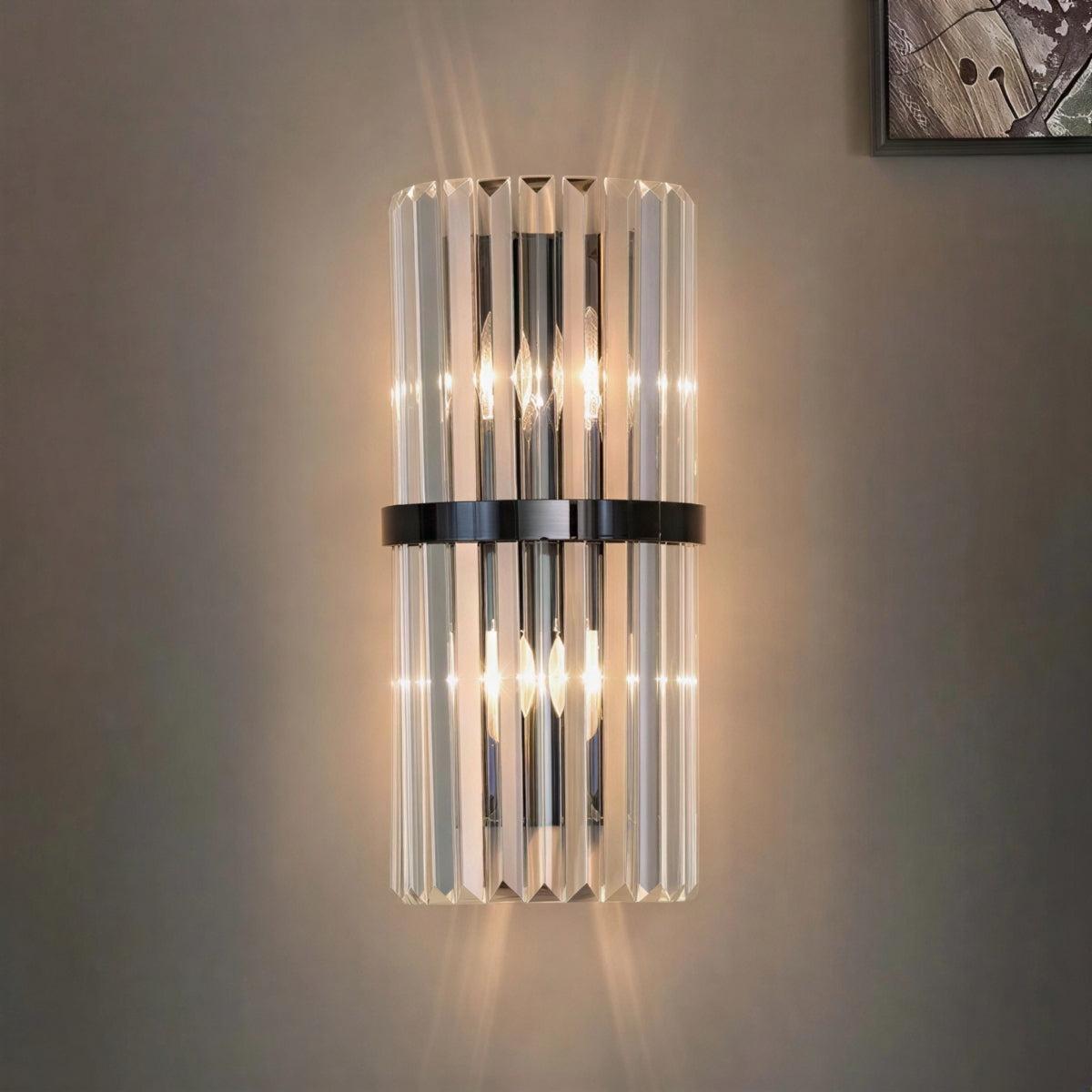 Modern Polished Prismatic Wall Light With Crystal Cage