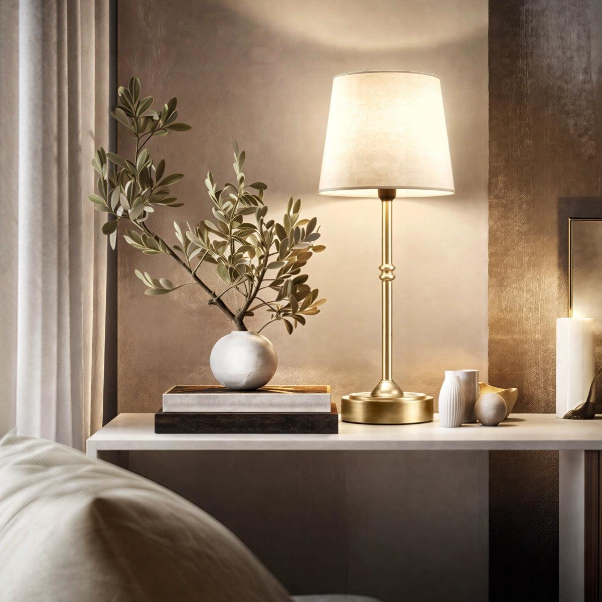 Modern Portable Rechargeable Table Lamp With Material Shade And Cordless Battery Design