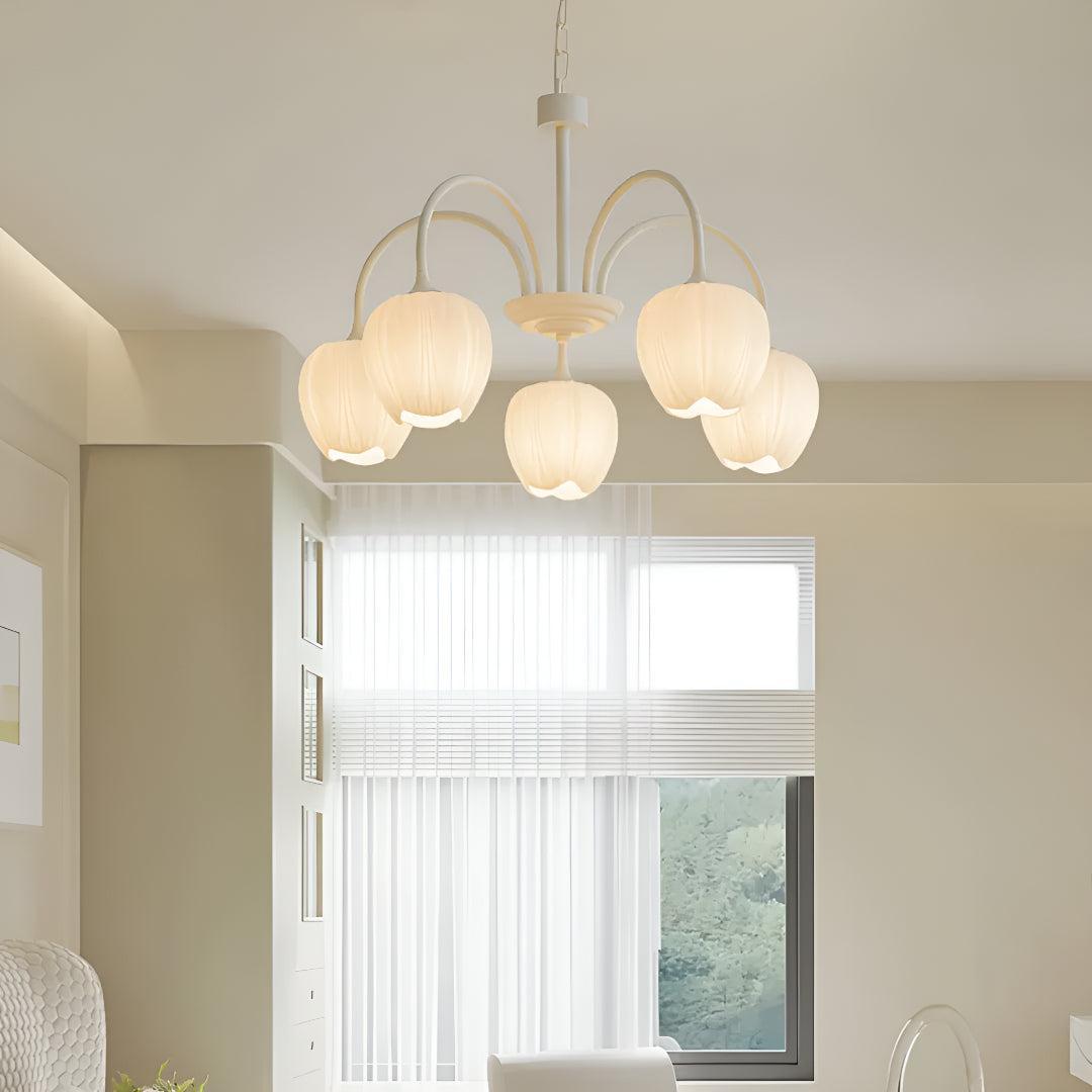 Modern Tulip Floral Ceiling Light Chandelier With Multiple Glass Shades