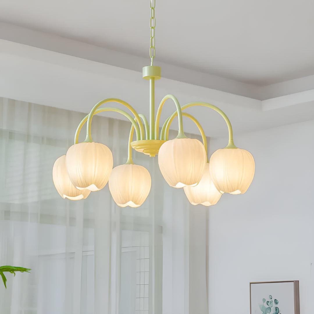 Modern Tulip Floral Ceiling Light Chandelier With Multiple Glass Shades