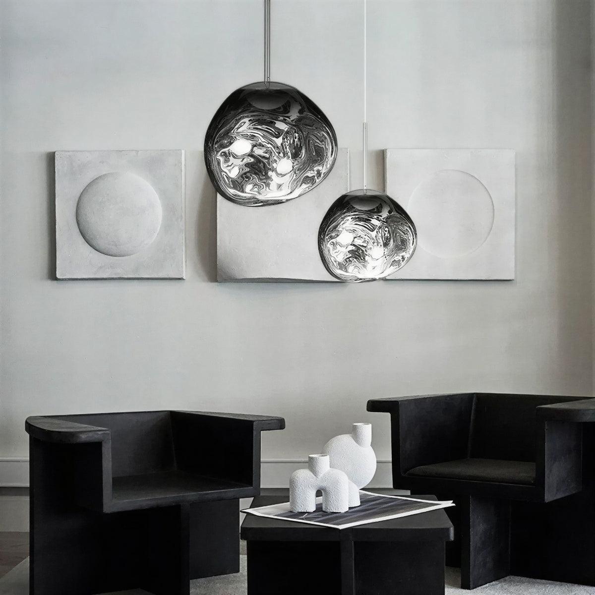 Molten Lava Fused Glass Pendant Ceiling Light With Sculptural Organic Blown Design
