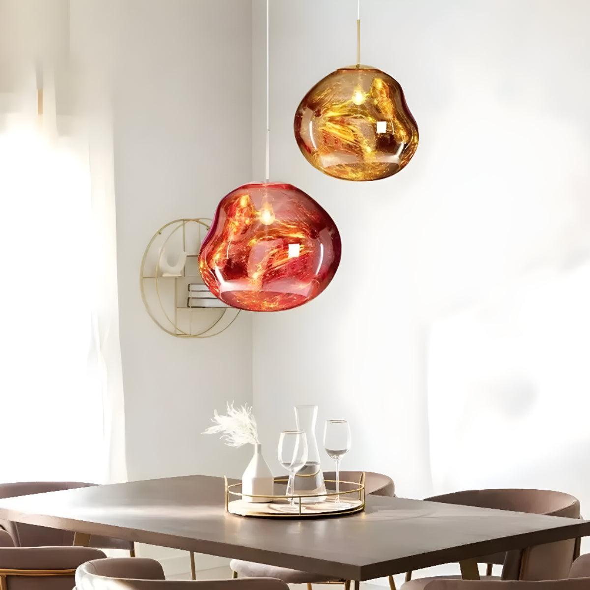 Molten Lava Fused Glass Pendant Ceiling Light With Sculptural Organic Blown Design