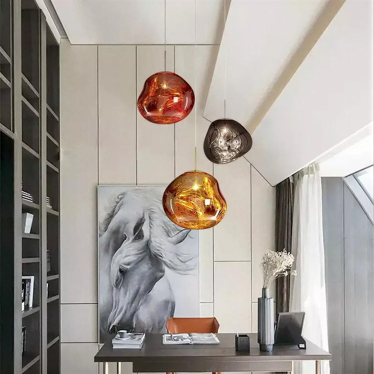 Molten Lava Fused Glass Pendant Ceiling Light With Sculptural Organic Blown Design