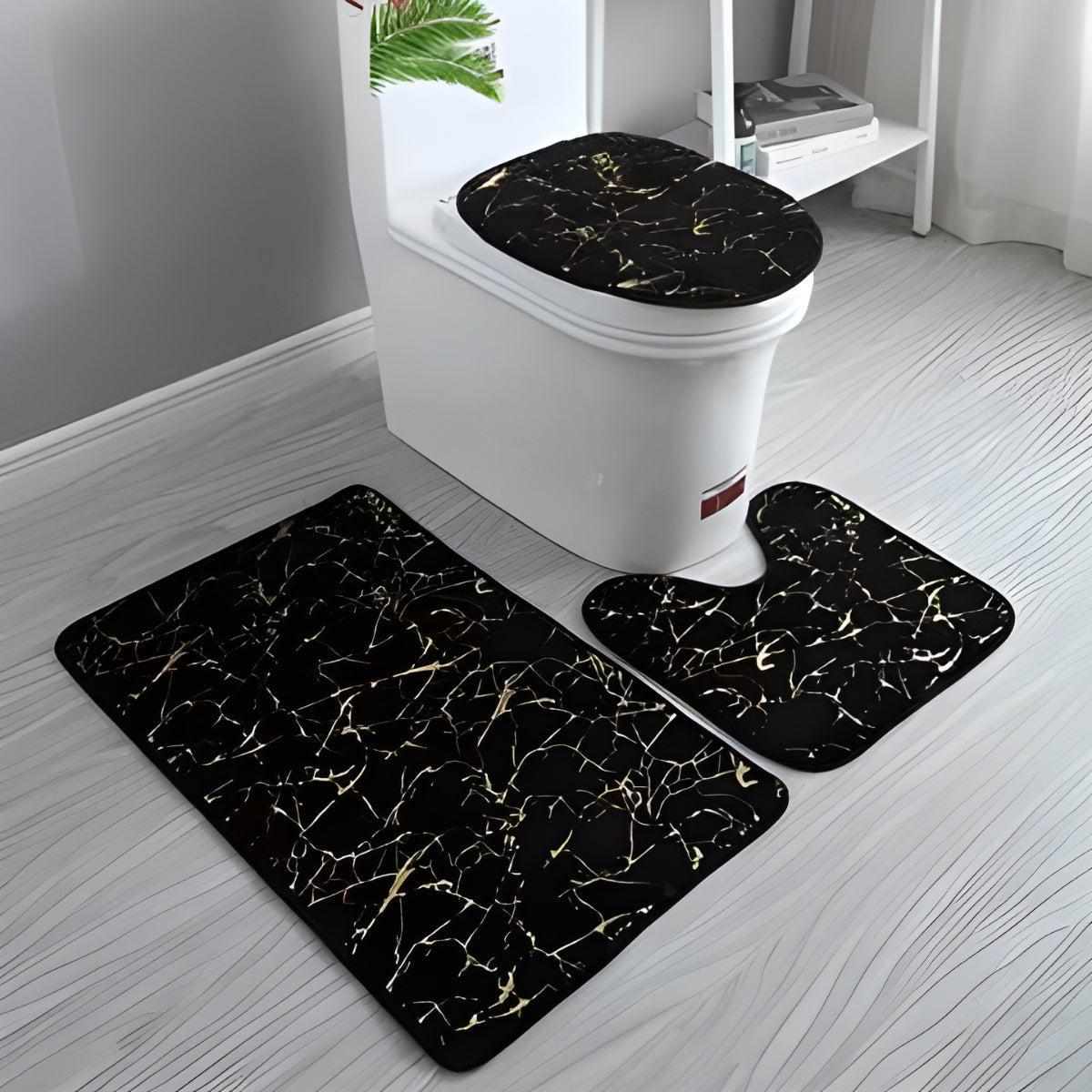 Non-Slip Bathroom Mat Set With Matching Toilet Seat Cover And Rugs