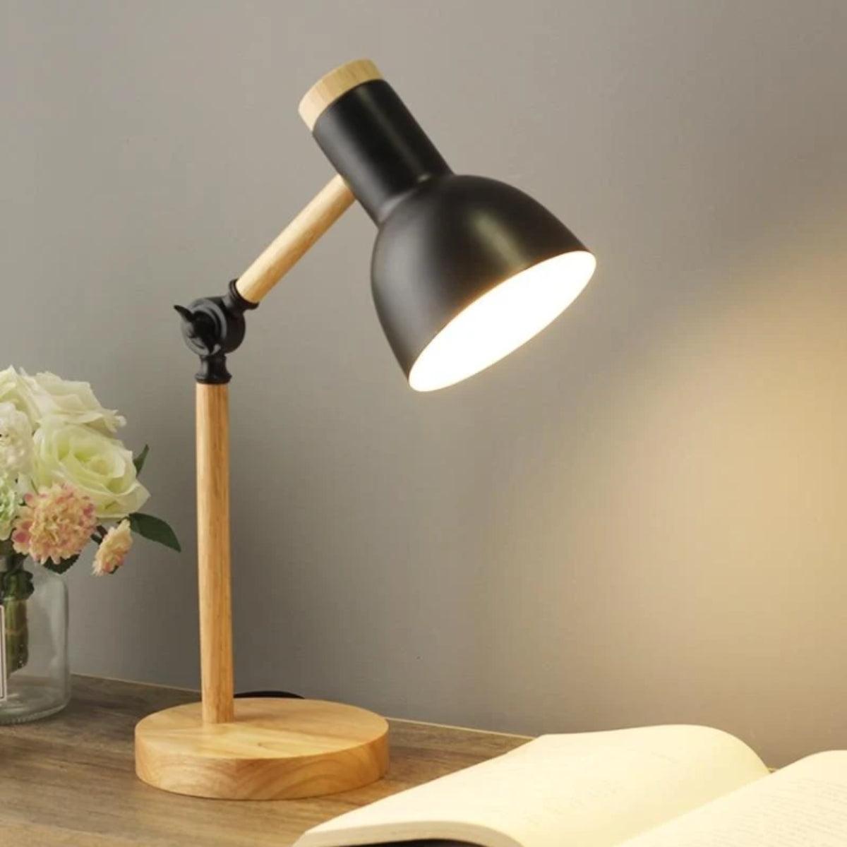 Nordic Wooden Table Lamp With Adjustable Arm And Warm Ambient Glow