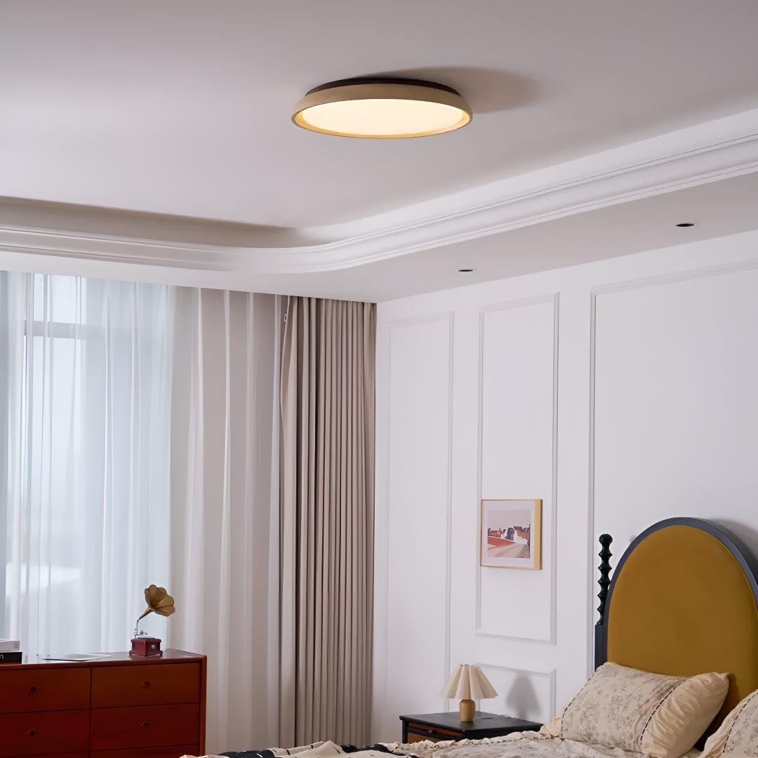 Piedra Travertine Ceiling Light Flush Mount with Modern Wood Accent