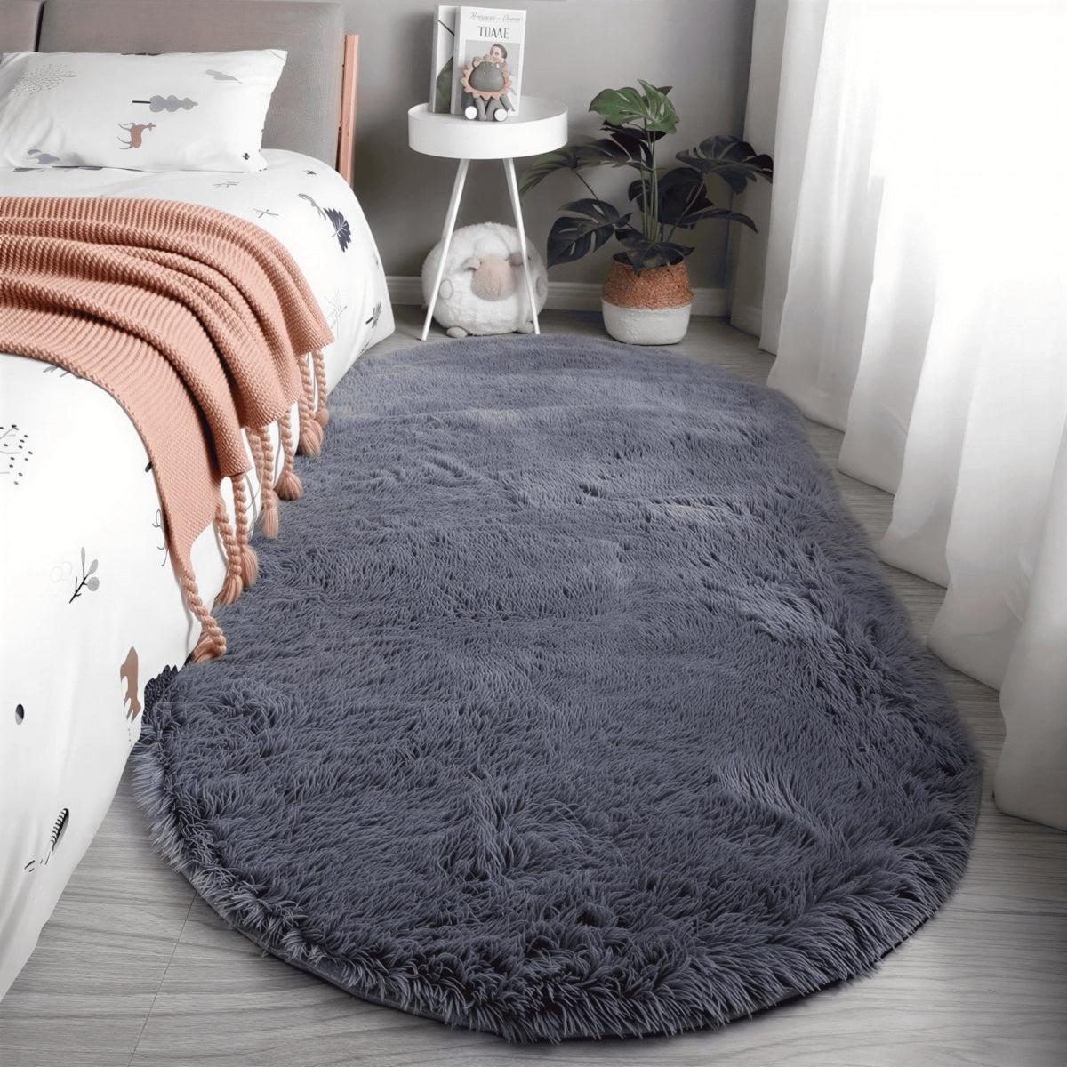 Plush Shaggy Oval Shaped Rug With Non-Slip Backing