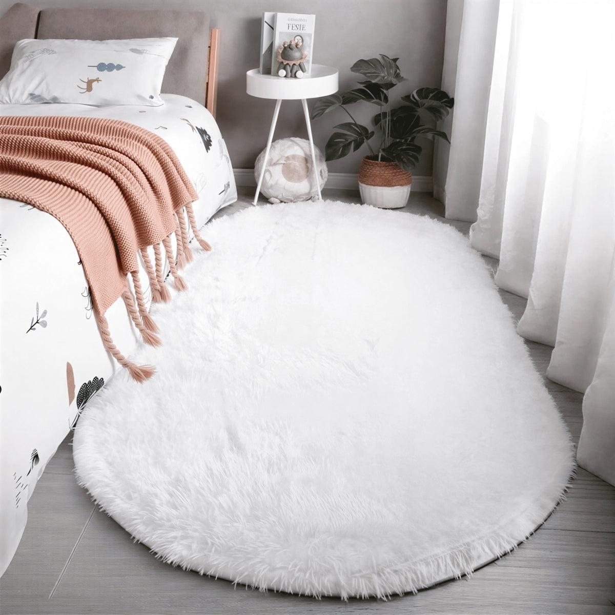 Plush Shaggy Oval Shaped Rug With Non-Slip Backing