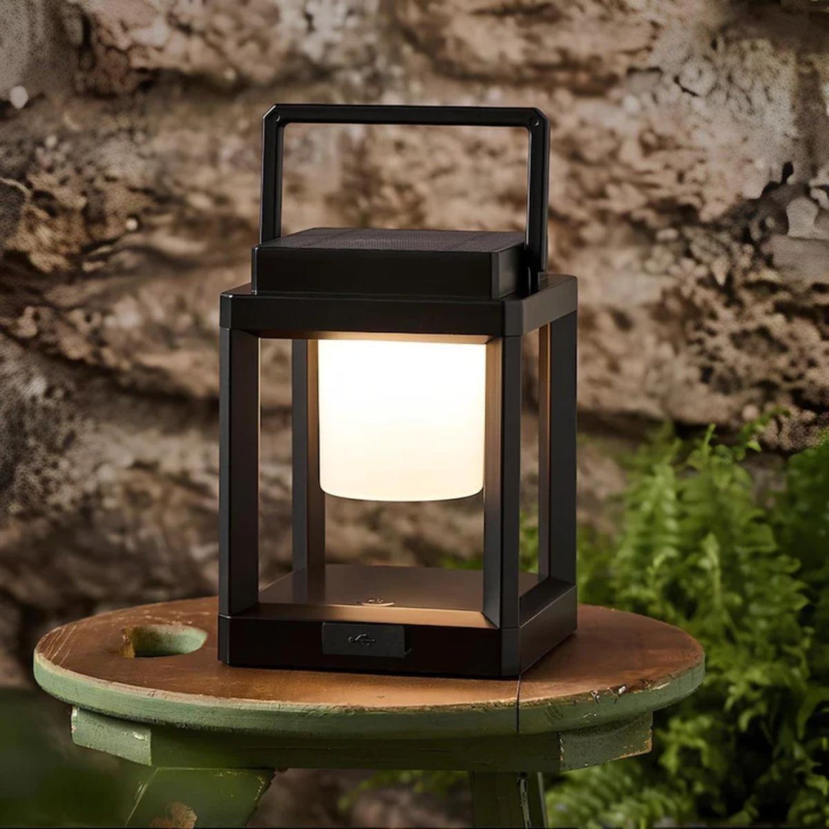 Portable Outdoor Solar Powered Lantern With Hollow Cube Design