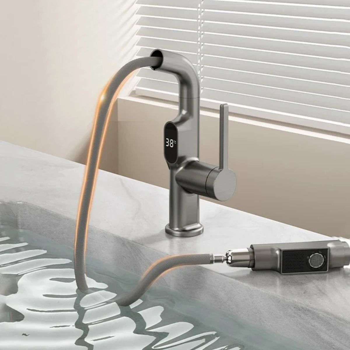 Pull Out Kitchen Mixer Tap With Temperature Display