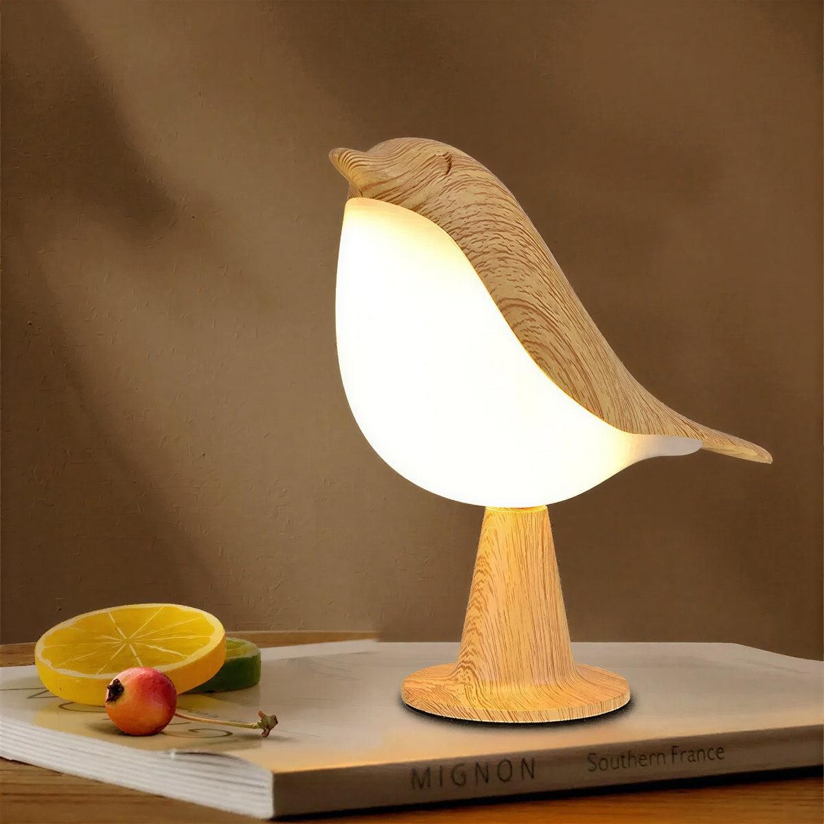 Rechargeable Bird Styled Wooden Table Lamp With Battery Operation And Touch Control