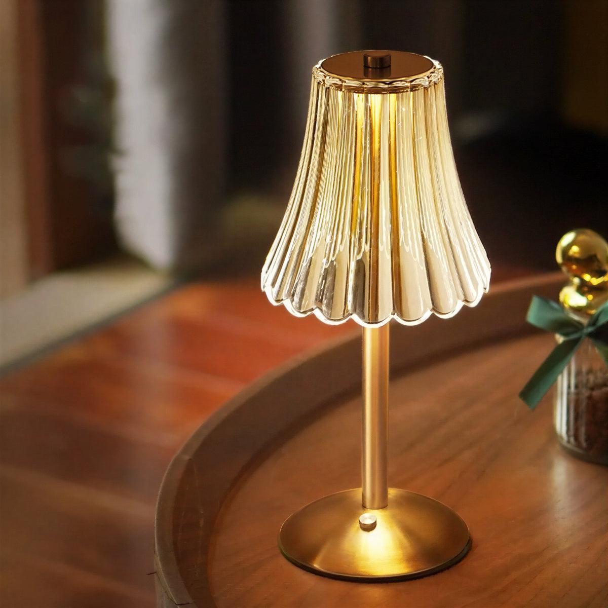 Rechargeable Crystal Table Lamp With Ribbed Shade Design
