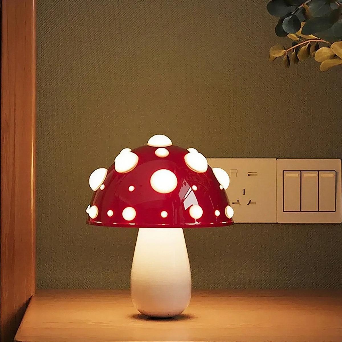 Red Mushroom Table Lamp With Ambient Glow