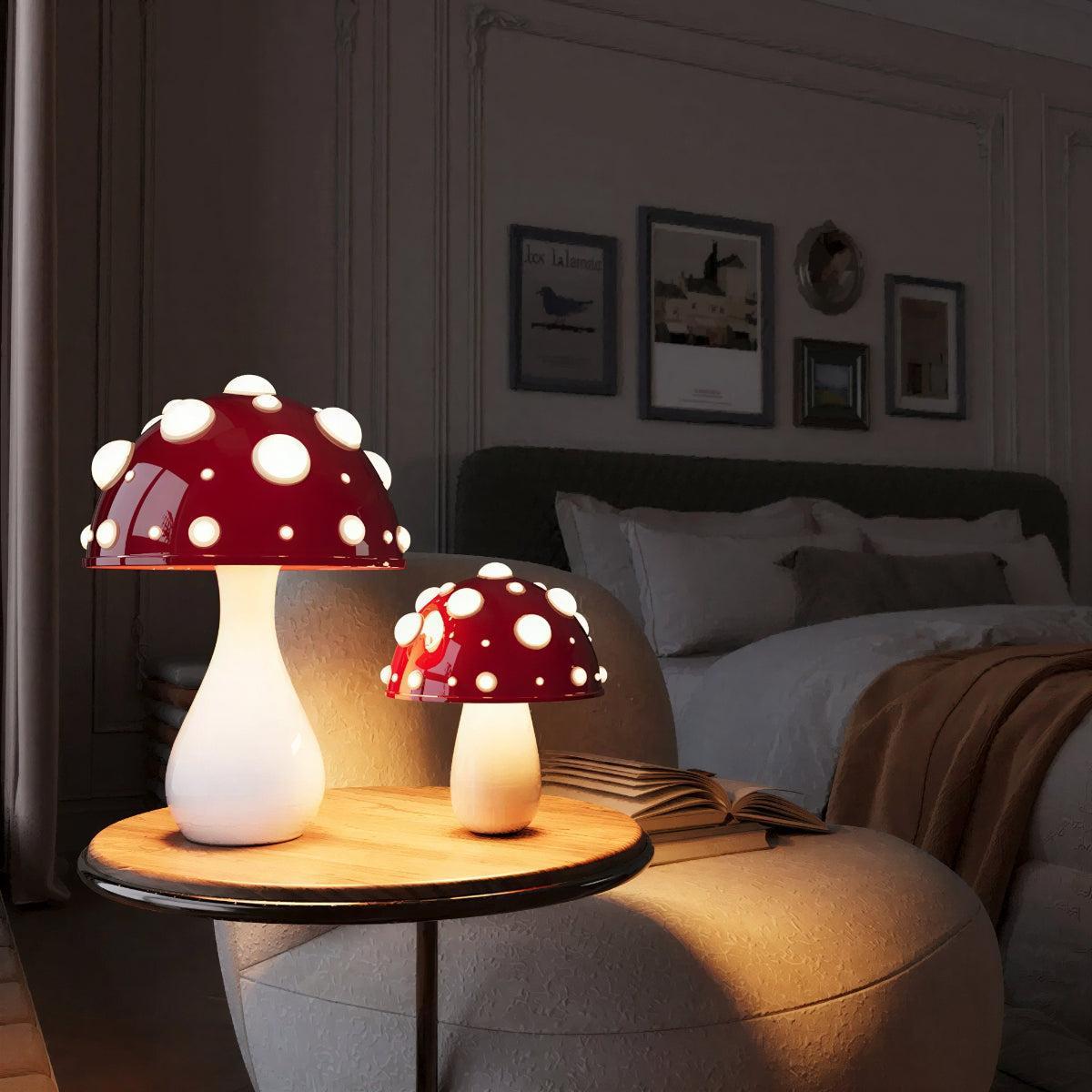 Red Mushroom Table Lamp With Ambient Glow