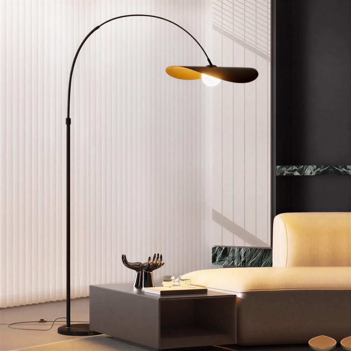 Sculptural Mid Century Japandi Standing Floor Light Lamp With Arc
