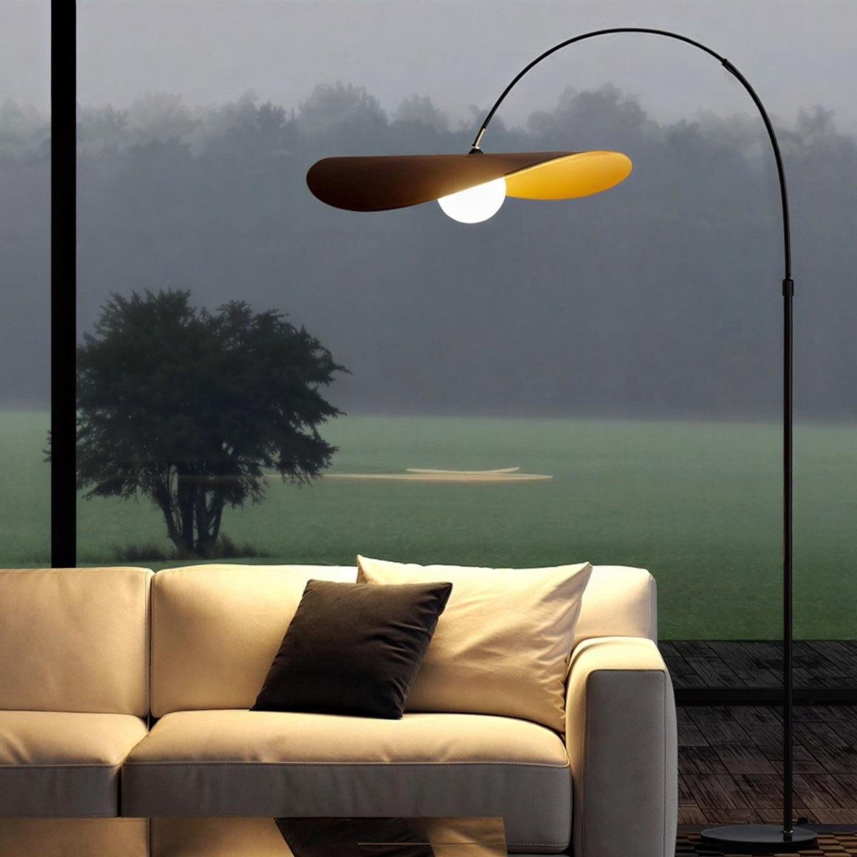 Sculptural Mid Century Japandi Standing Floor Light Lamp With Arc