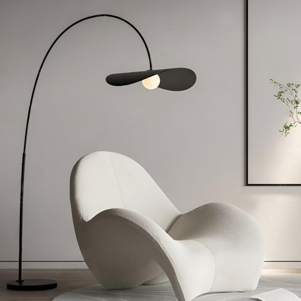 Sculptural Mid Century Japandi Standing Floor Light Lamp With Arc
