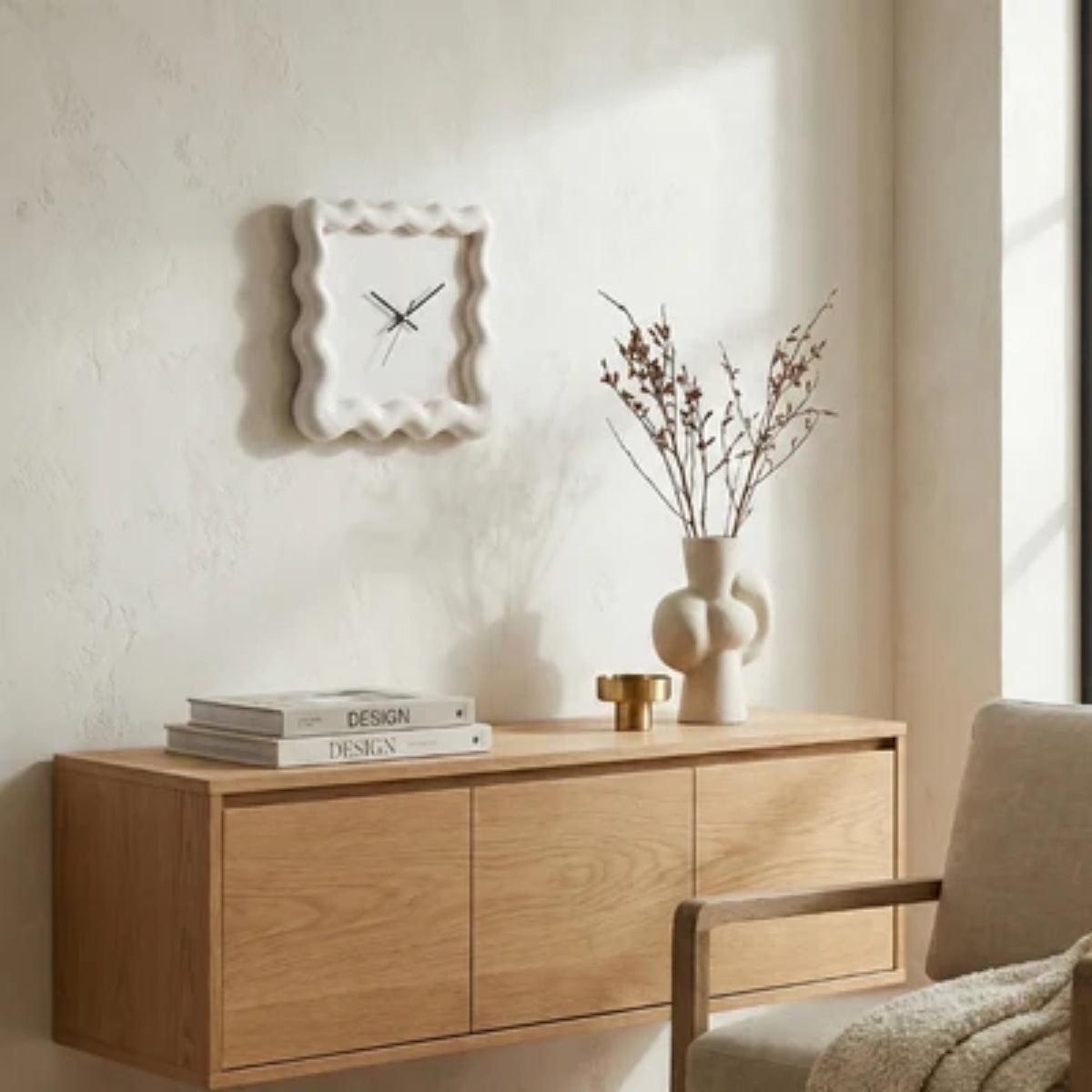 Silent Wall Clock With Modern Minimalist Wavy Square Design