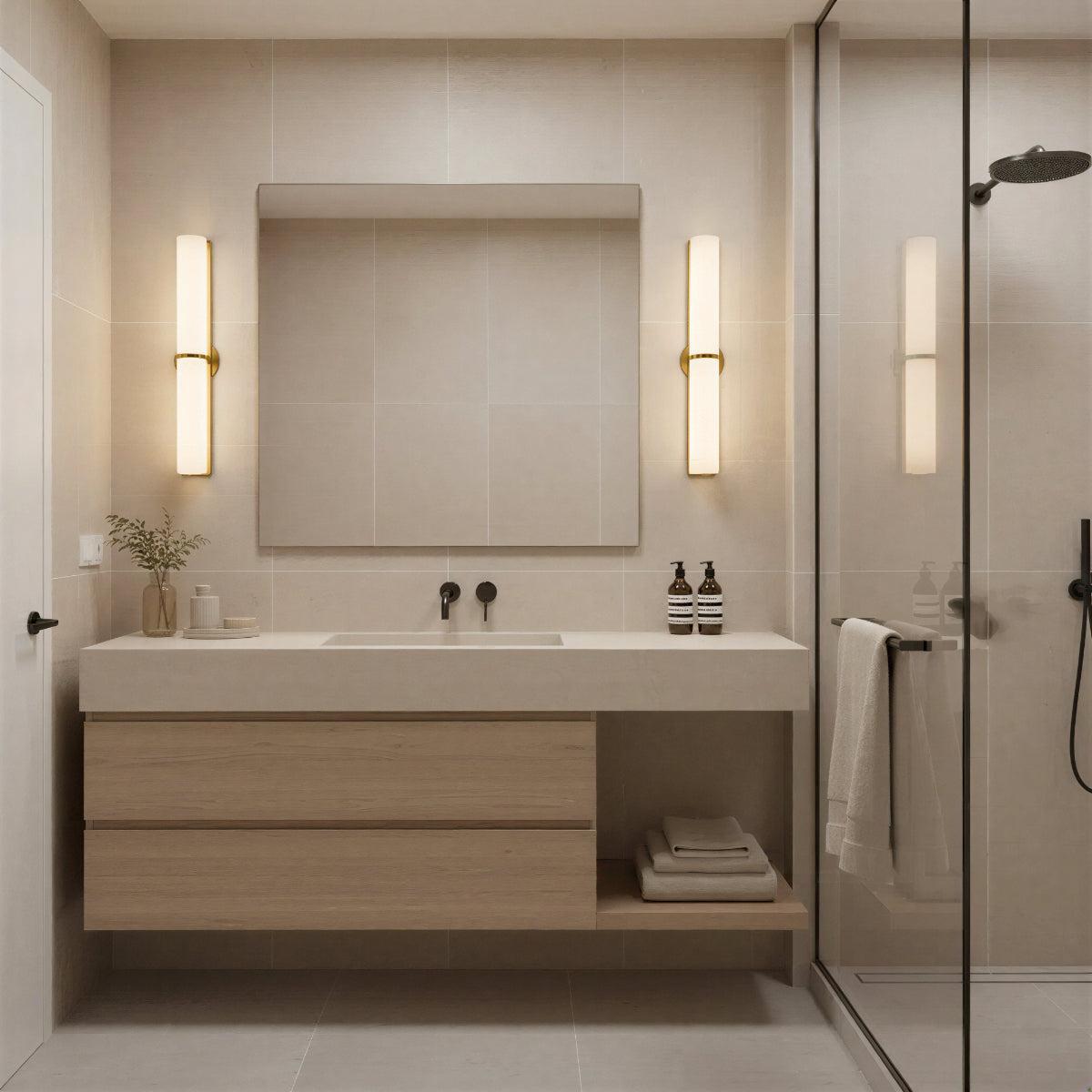 Slim Sophisticated Bathroom Wall Light With Modernist Dual Tube Design