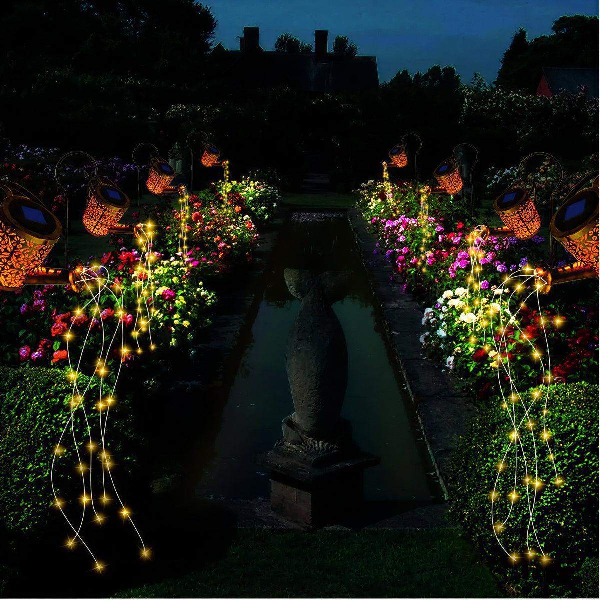 Solar Powered Garden Light With Cascading Watering Can Lantern Feature