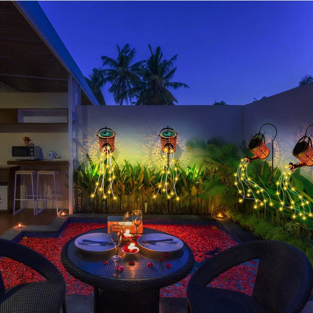 Solar Powered Garden Light With Cascading Watering Can Lantern Feature