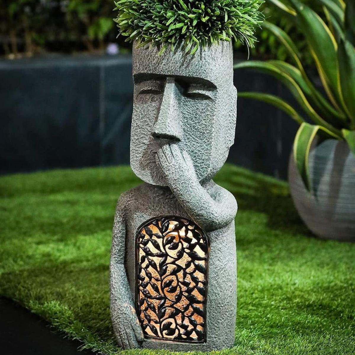 Solar Powered Garden Light With Easter Island Statue Design