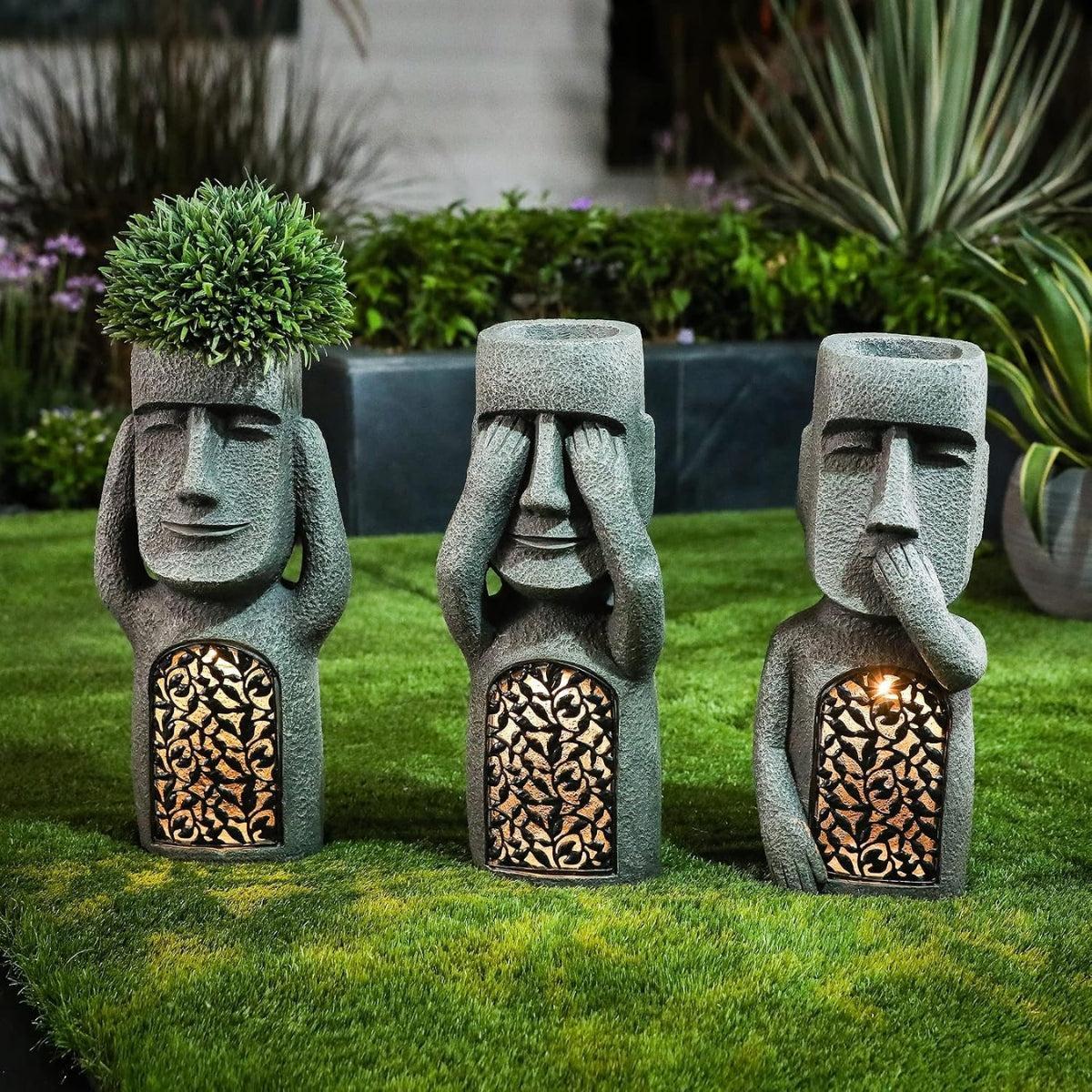 Solar Powered Garden Light With Easter Island Statue Design
