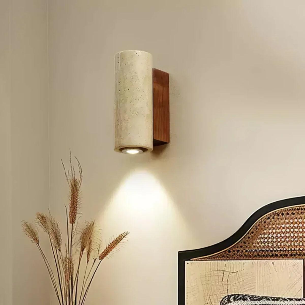 Stone Styled Cylindrical Wall Light With Downlight