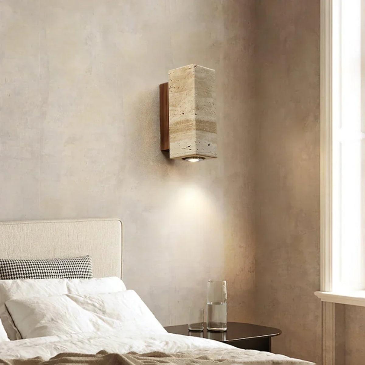 Stone Styled Cylindrical Wall Light With Downlight