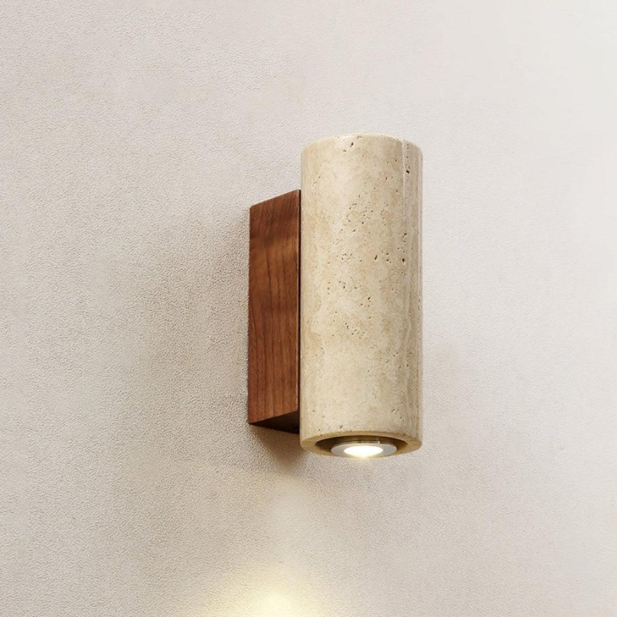 Stone Styled Cylindrical Wall Light With Downlight