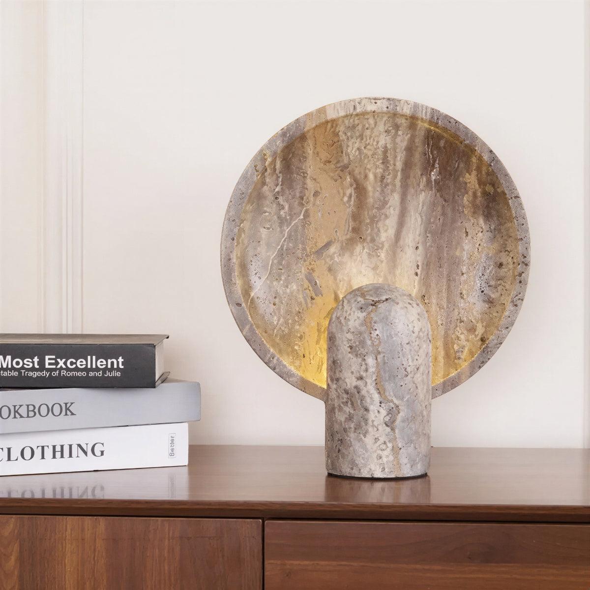 Stone Table Lamp With Modern Circular Eclipse Backlight