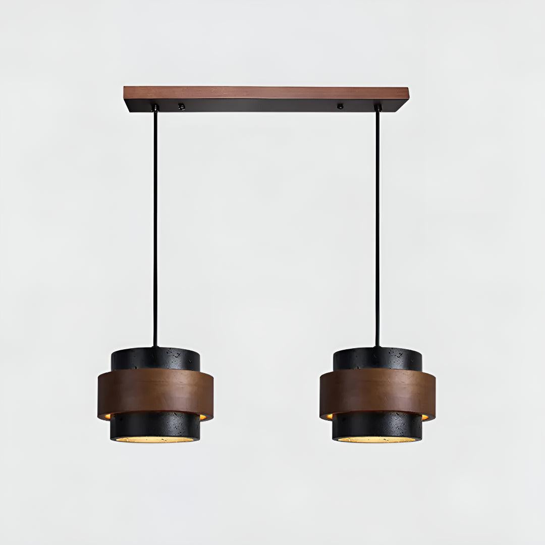 Travertine Ceiling Light Pendant Lamp With Wood Accent Design