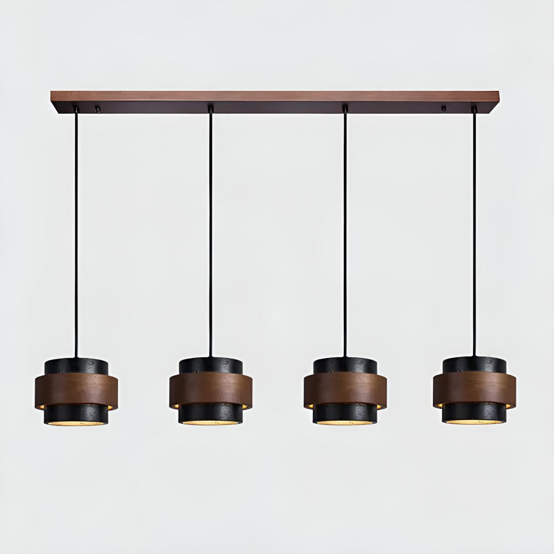 Travertine Ceiling Light Pendant Lamp With Wood Accent Design