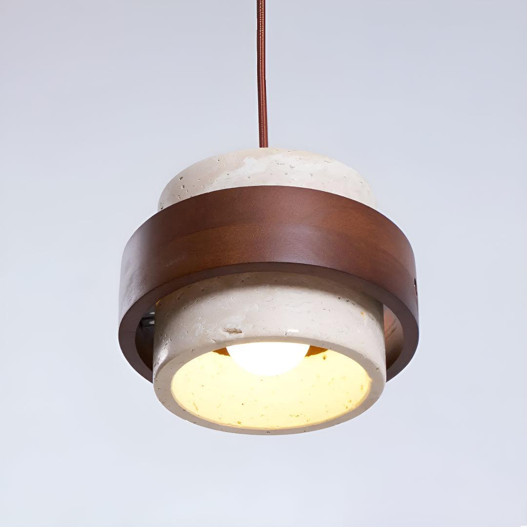 Travertine Ceiling Light Pendant Lamp With Wood Accent Design