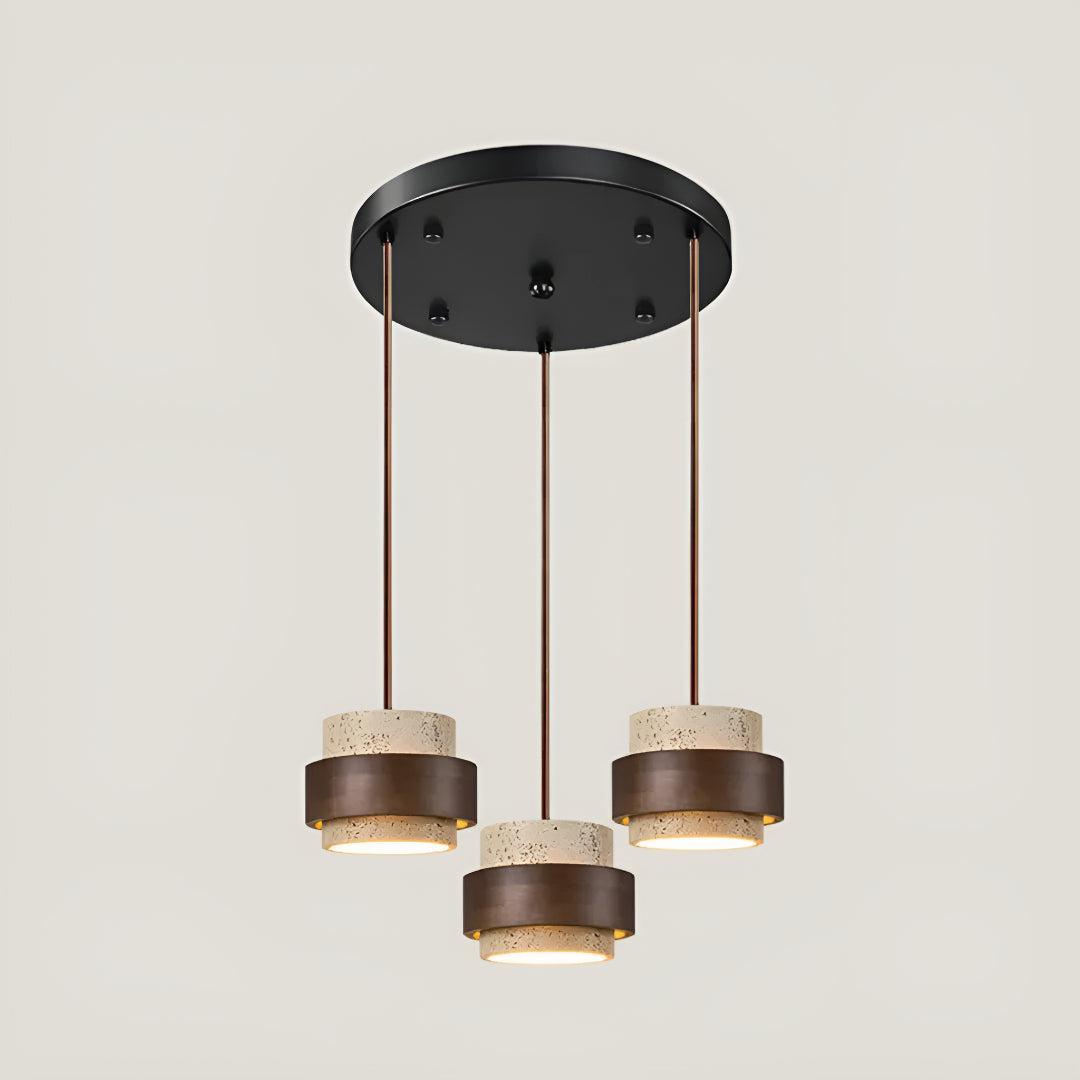 Travertine Ceiling Light Pendant Lamp With Wood Accent Design