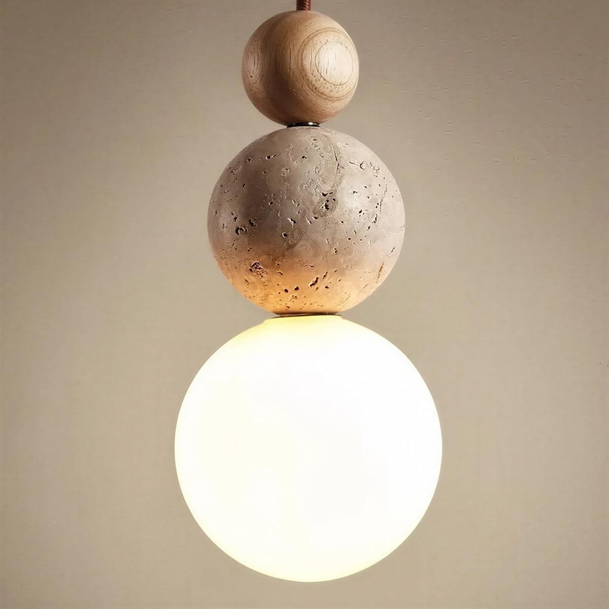 Travertine Pendant Light With Sculpturally Stacked Globe Shades