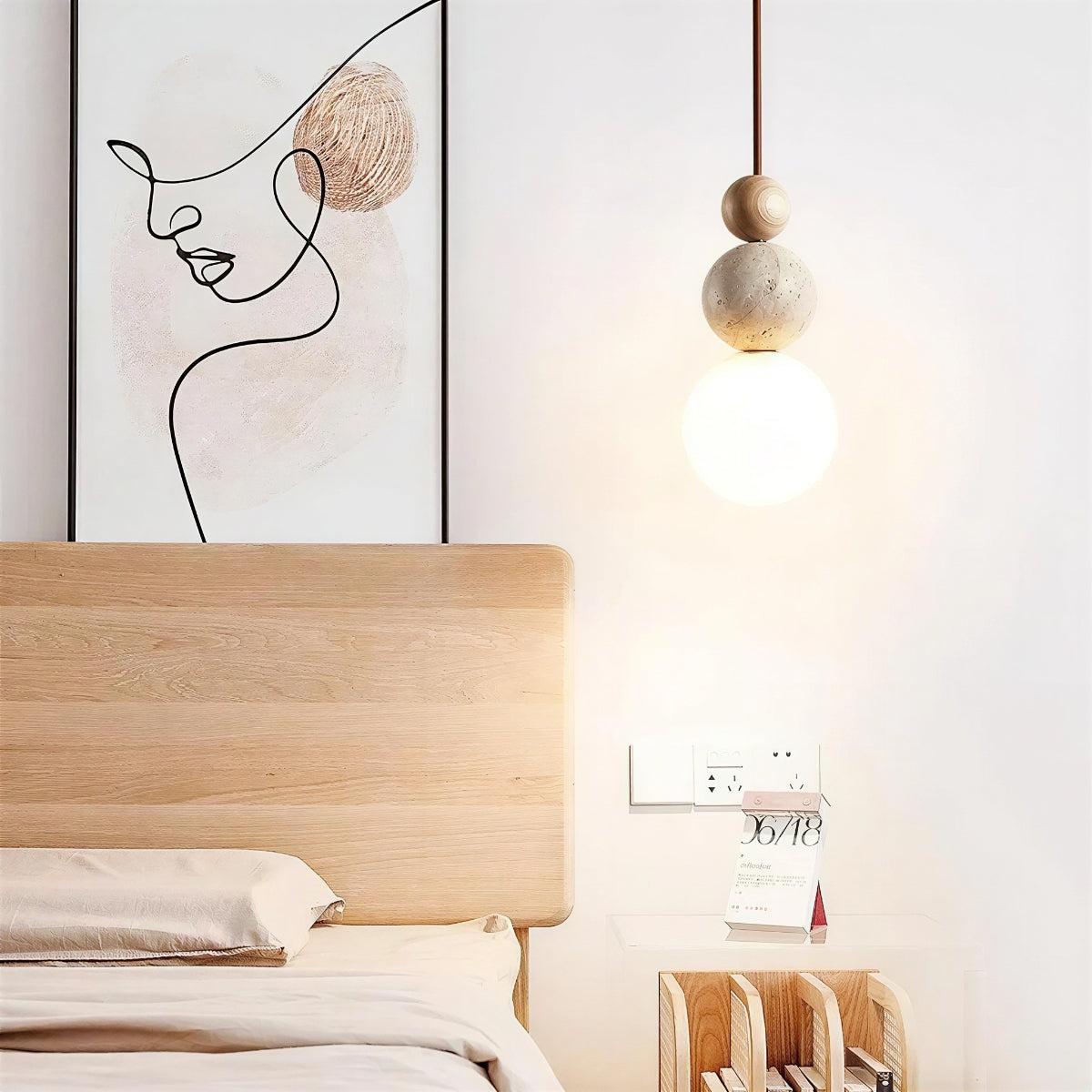 Travertine Pendant Light With Sculpturally Stacked Globe Shades