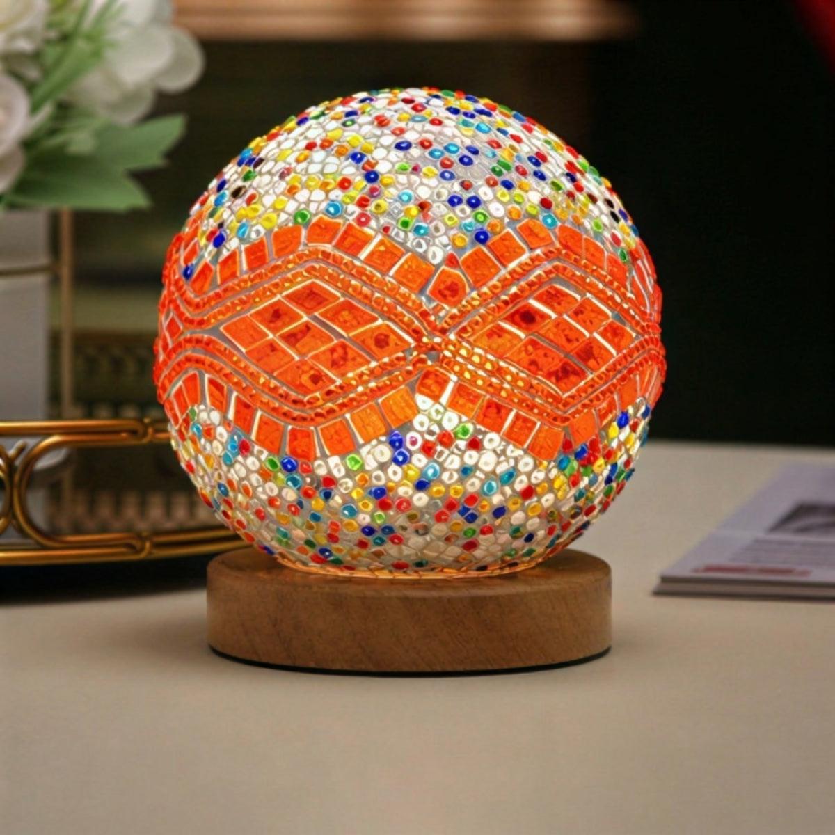 Turkish Mosaic Styled Table Lamp With Intricate Boho Patterned Projections