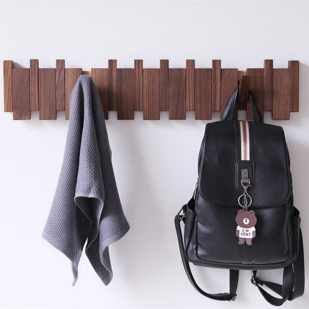Wall Mounted Coat Rack For Hallway Organiser With Folding Piano Style Hooks
