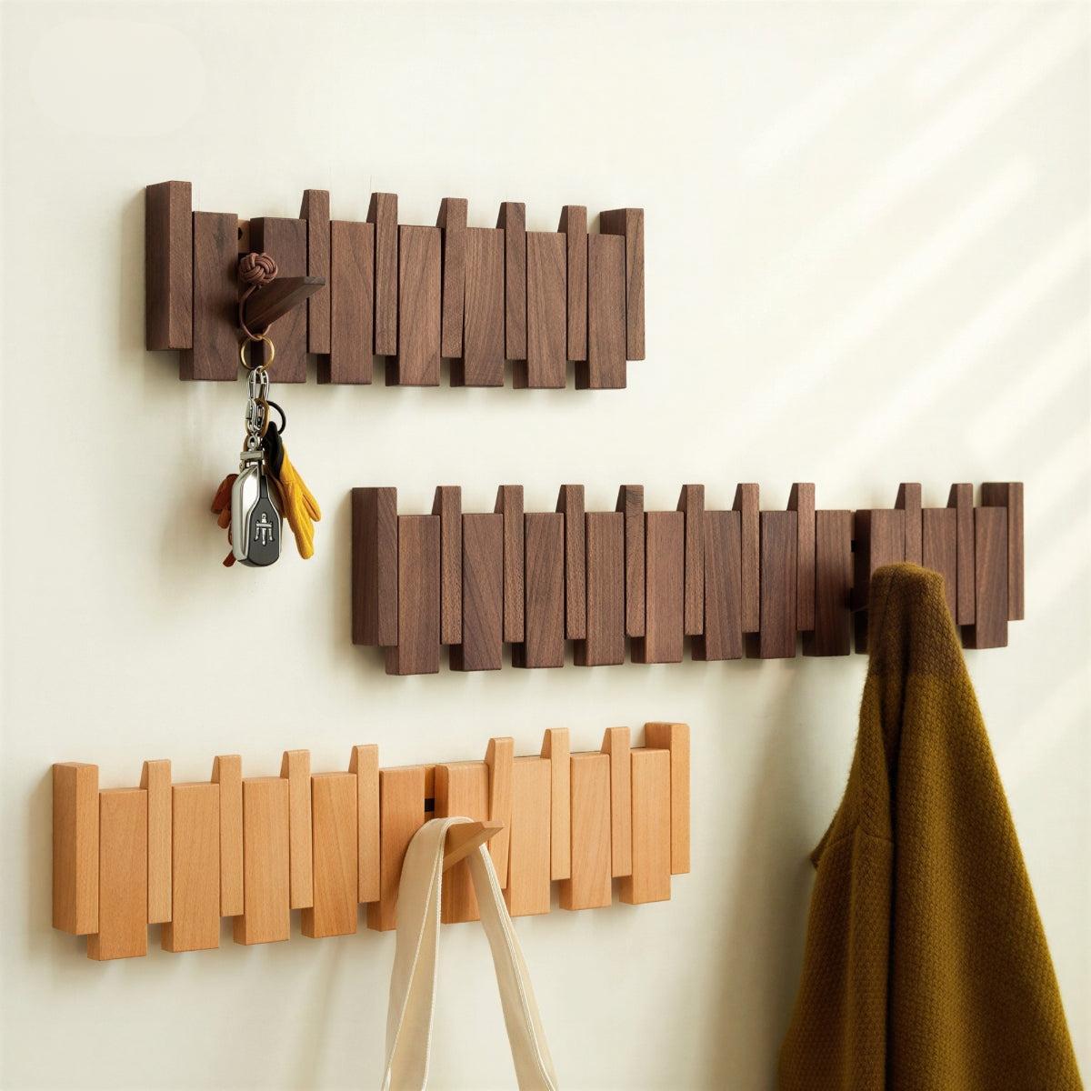 Wall Mounted Coat Rack For Hallway Organiser With Folding Piano Style Hooks